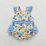 SR0824 Flower Blue Ruffles Baby Girl Romper