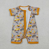 SR0844 Excavator Dig Truck Car Baby Boys Sleepers Romper