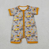 SR0844 Excavator Dig Truck Car Baby Boys Sleepers Romper