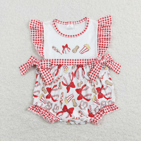 SR0848 Baseball Foods Red Baby Girl Bubble Romper