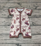SR0856 Cowboy Rodeo Brown Shorts Baby Zip Sleeper Romper