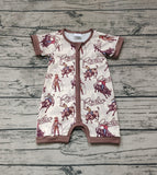 SR0856 Cowboy Rodeo Brown Shorts Baby Zip Sleeper Romper