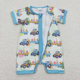 SR0883 Easter Egg Blue Shorts Baby Zip Sleeper Romper