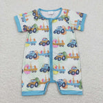 SR0883 Easter Egg Blue Shorts Baby Zip Sleeper Romper