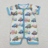 SR0883 Easter Egg Blue Shorts Baby Zip Sleeper Romper