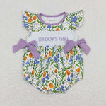 SR0891 Embroidery Daddy's girl Flower Purple Baby Girl Bubble Romper