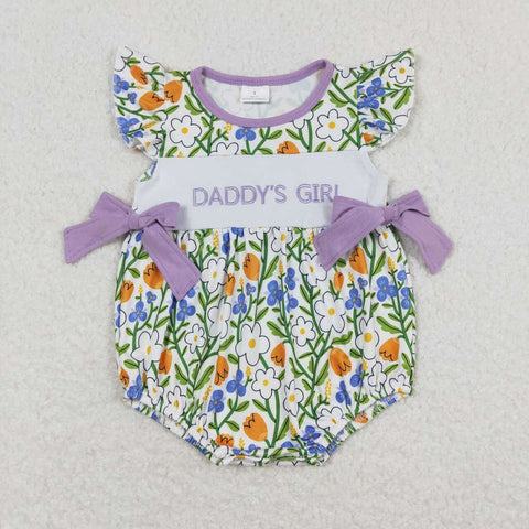 SR0891 Embroidery Daddy's girl Flower Purple Baby Girl Bubble Romper