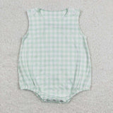 SR0892 Summer Green Plaid Baby Boy Romper