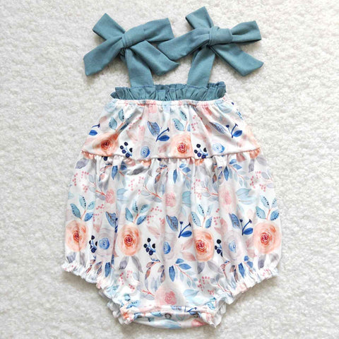 SR0907 Flower Blue Baby Girl Bubble Romper