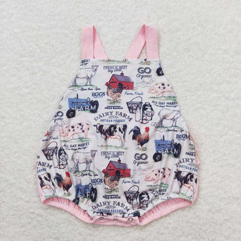 SR0911 On the Farm Pink Ruffles Baby Girl Romper