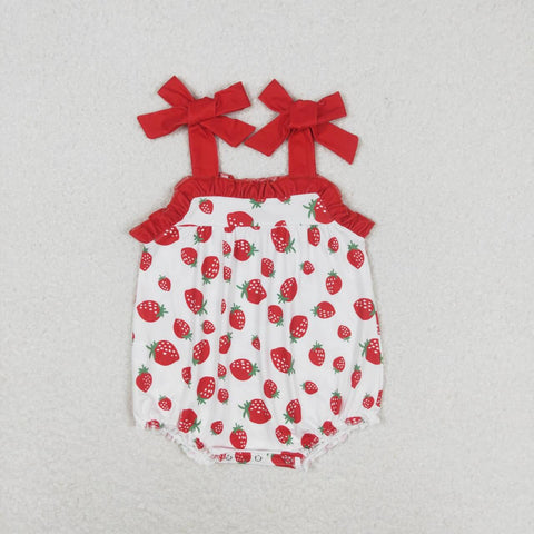 SR0916 Summer Strawberry Red Baby Girl Bubble Romper