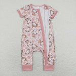 SR0924 Sheep Flower Pink Baby Zip Sleeper Romper