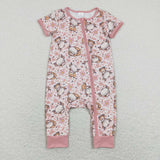 SR0924 Sheep Flower Pink Baby Zip Sleeper Romper