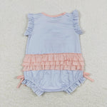 SR0931 Embroidery Ballet Blue Pink Baby Girl Bubble Romper