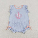 SR0931 Embroidery Ballet Blue Pink Baby Girl Bubble Romper