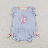 SR0931 Embroidery Ballet Blue Pink Baby Girl Bubble Romper