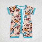 SR0934 Western Horse riding Green Shorts Baby Zip Sleeper Romper