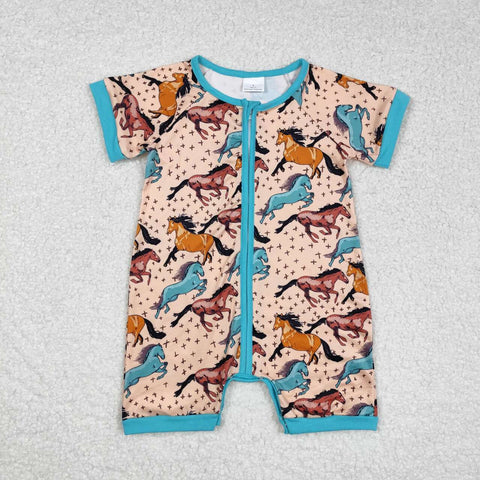 SR0934 Western Horse riding Green Shorts Baby Zip Sleeper Romper