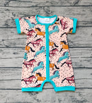 SR0934 Western Horse riding Green Shorts Baby Zip Sleeper Romper