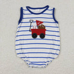 SR0935 Embroidery Baseball Trolley Blue Baby Boy Romper