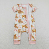 SR0940 Sheep Flower Pink Baby Zip Sleeper Romper