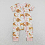 SR0940 Sheep Flower Pink Baby Zip Sleeper Romper