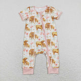 SR0940 Sheep Flower Pink Baby Zip Sleeper Romper