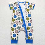 SR0944 Smiley face Star Blue Baby Zip Sleeper Romper