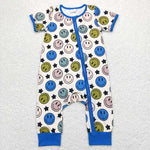 SR0944 Smiley face Star Blue Baby Zip Sleeper Romper