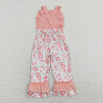 SR0963 Flower Floral Pink Girl's Jumpsuit