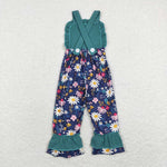 SR0964 Flower Floral Blue Girl's Jumpsuit