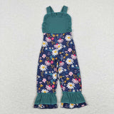 SR0964 Flower Floral Blue Girl's Jumpsuit