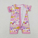 SR0968 Flower Smiley face Shorts Baby Zip Sleeper Romper