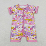 SR0968 Flower Smiley face Shorts Baby Zip Sleeper Romper