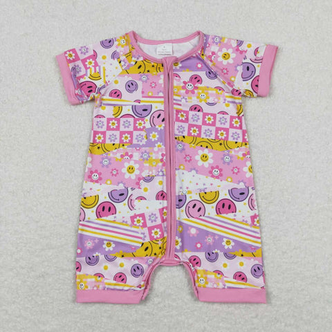 SR0968 Flower Smiley face Shorts Baby Zip Sleeper Romper