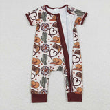 SR0973 Western Cactus Hat Brown Baby Zip Sleeper Romper