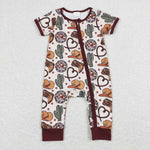 SR0973 Western Cactus Hat Brown Baby Zip Sleeper Romper