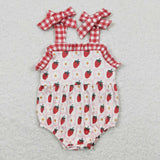 SR0978 Strawberry Flower Plaid Baby Girl Bubble Romper