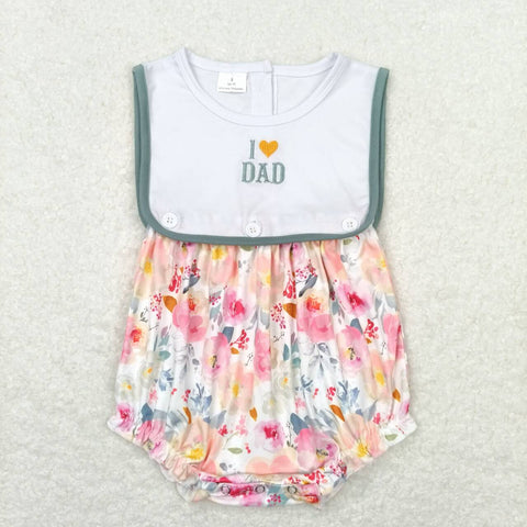 SR0988 Embroidery I love Dad Flower Baby Girl Romper