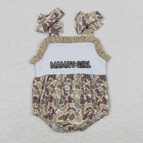 SR0994 Embroidery MAMA'S Girl Camo Baby Girl Romper