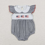 SR1000 Embroidery Stripe Flag Red Baby Girl Romper