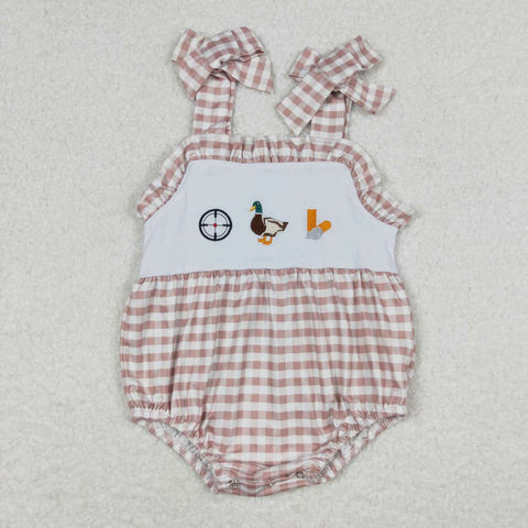 SR1008 Embroidery Mallard Plaid Baby Girl Romper