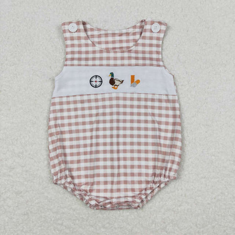 SR1009 Embroidery Mallard Plaid Baby Boy Romper