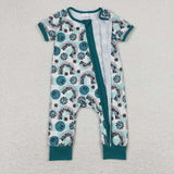 SR1021 Rainbow Smiley face Green Baby Zip Sleeper Romper