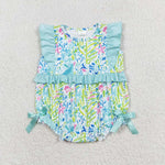 SR1022 Lilly Flower Mint Baby Girls Romper