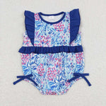 SR1033 Flower Blue Baby Girl Bubble Romper