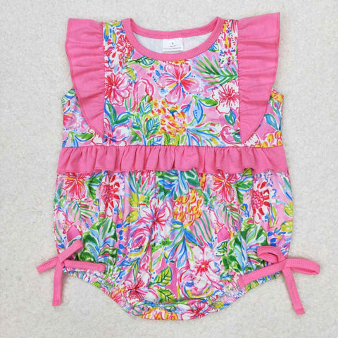 SR1036 Flower Pink Baby Girl Bubble Romper