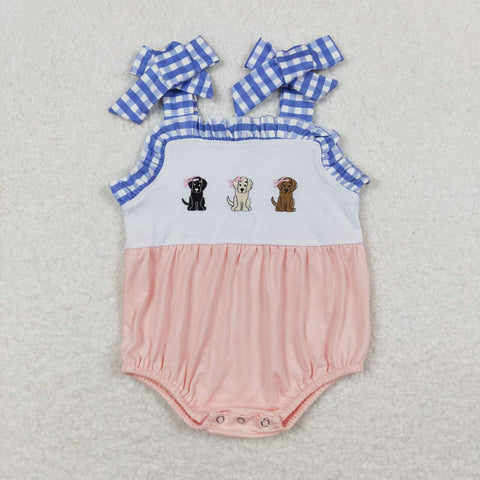 SR1053 Embroidery Dog Cute Baby Girl Bubble Romper