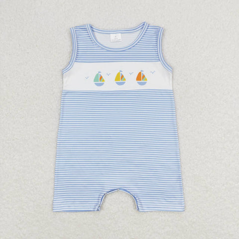 SR1059 Sailboat Blue Baby Boy Romper