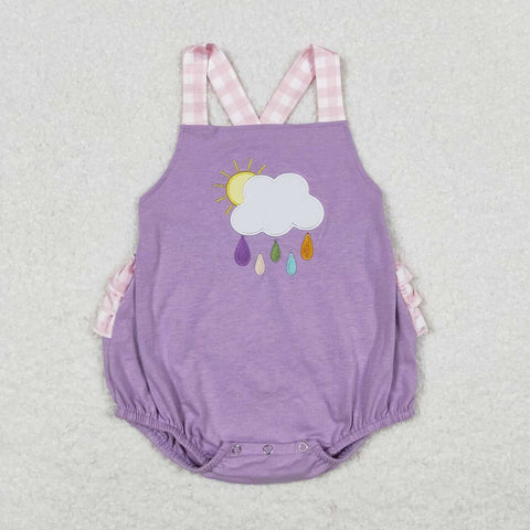 SR1071 Embroidery Cloudy Purple Baby Girl Romper